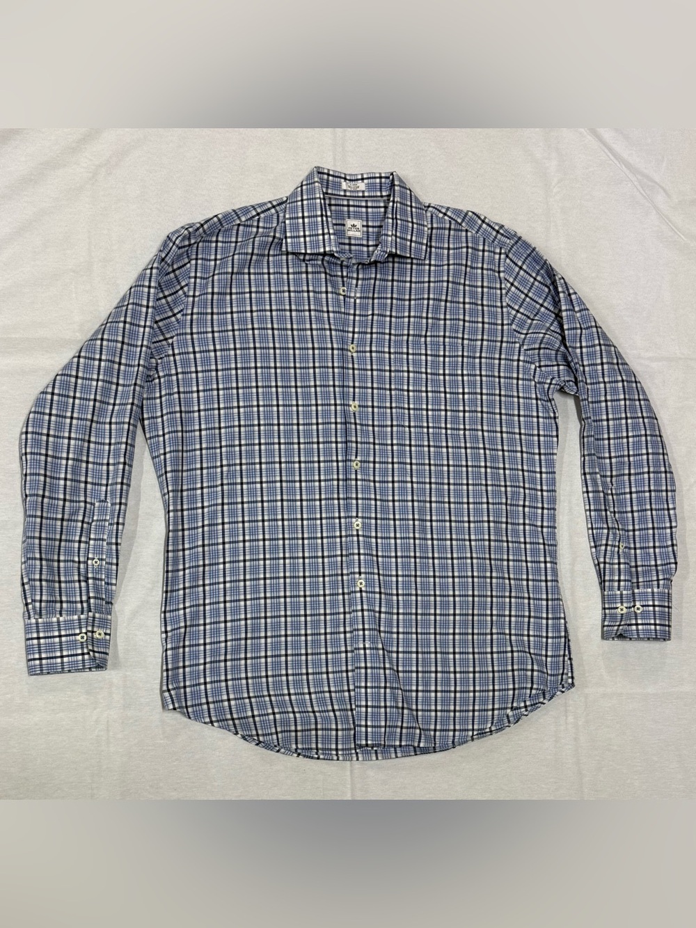 Peter Millar Blue and White Windowpane Dress Shirt